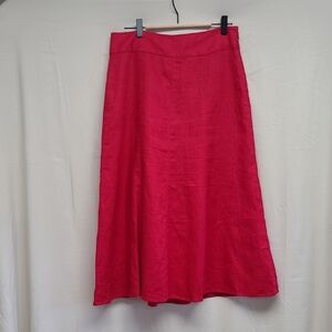 Talbots Petites 100% Linen A-Line Midi Skirt in Vibrant Red - Size 6P